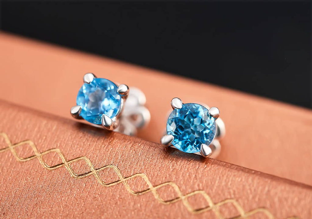 Bông tai Đá quý tự nhiên Natural Blue Topaz Earrings - AME Jewellery