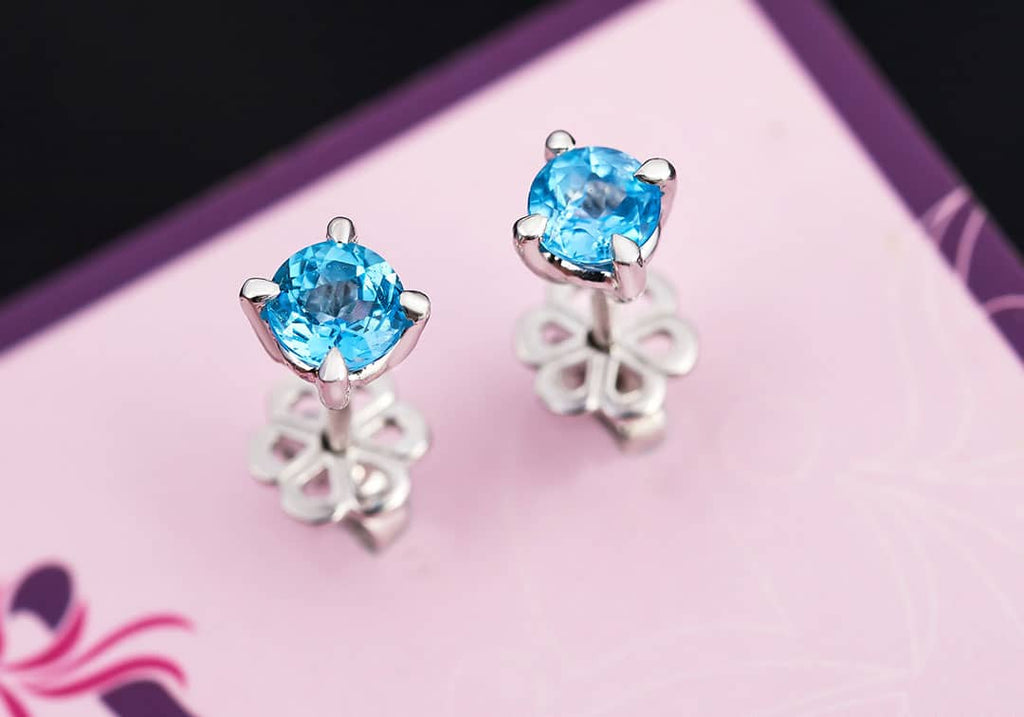 Bông tai Đá quý tự nhiên Natural Blue Topaz Earrings - AME Jewellery