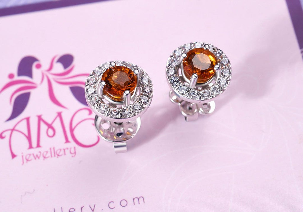 Bông tai Đá quý tựnhiên Citrine Halo Earrings in Sterling Silver by AME Jewellery