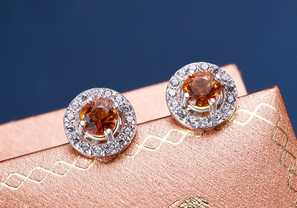 Bông tai Đá quý tựnhiên Citrine Halo Earrings in Sterling Silver by AME Jewellery