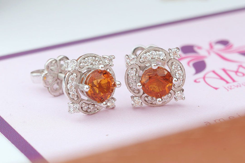 Bông tai Đá quý tự nhiên Citrine Vintage Earrings in Sterling Silver by AME Jewellery