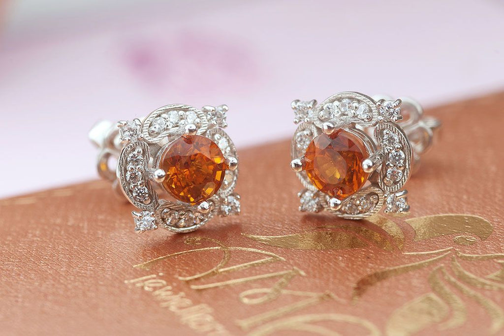 Bông tai Đá quý tự nhiên Citrine Vintage Earrings in Sterling Silver by AME Jewellery