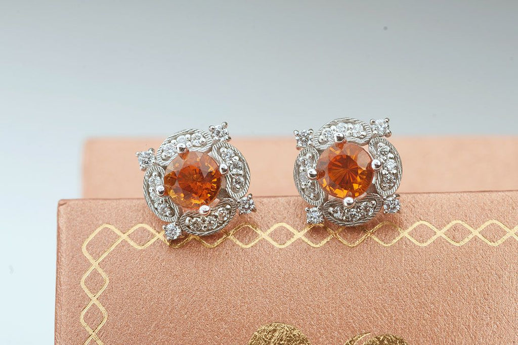 Bông tai Đá quý tự nhiên Citrine Vintage Earrings in Sterling Silver by AME Jewellery