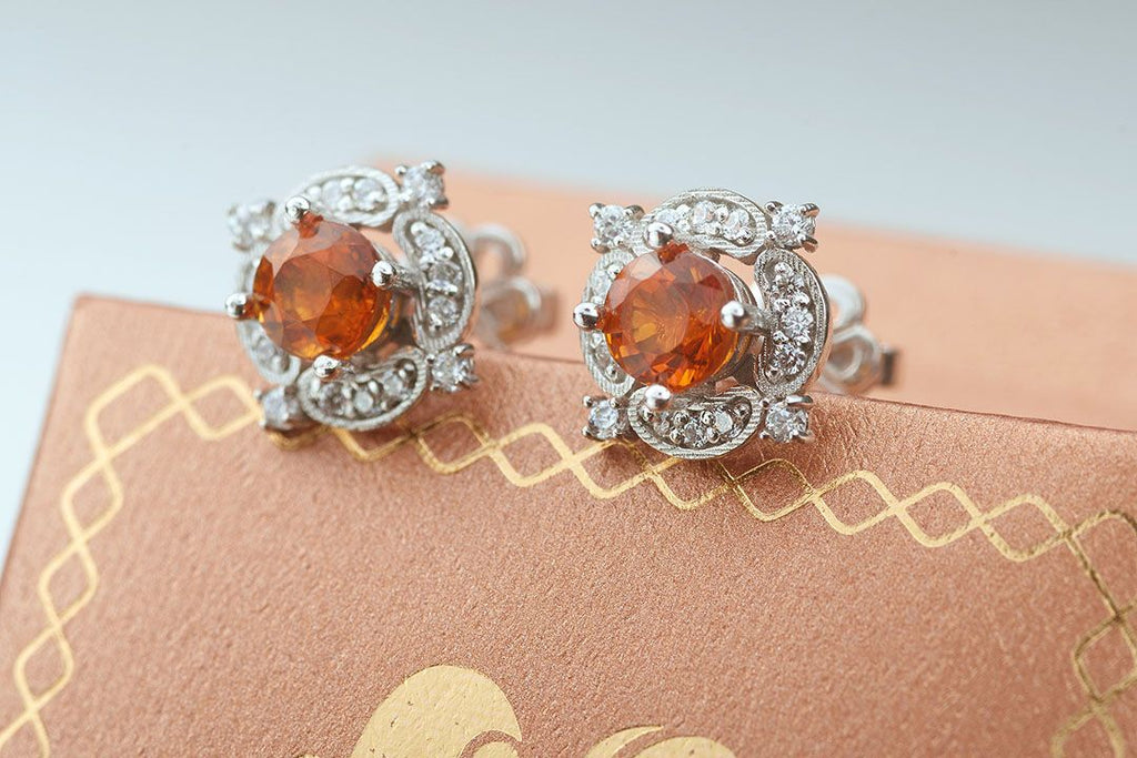 Bông tai Đá quý tự nhiên Citrine Vintage Earrings in Sterling Silver by AME Jewellery