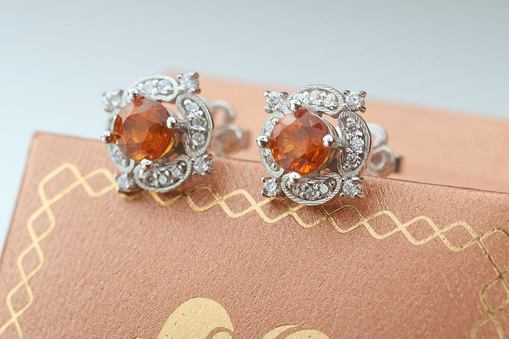 Bông tai Đá quý tự nhiên Citrine vintage earrings - AME Jewellery