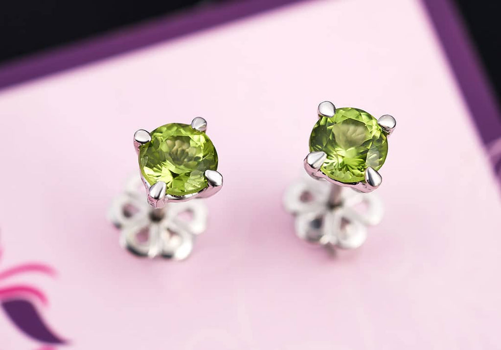 Bông tai Đá quý tự nhiên Peridot  4-prong Earrings in Sterling Silver by AME Jewellery