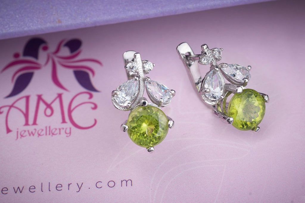 Bông tai Đá quý tự nhiên Peridot Leaf Earrings in Sterling Silver by AME Jewellery