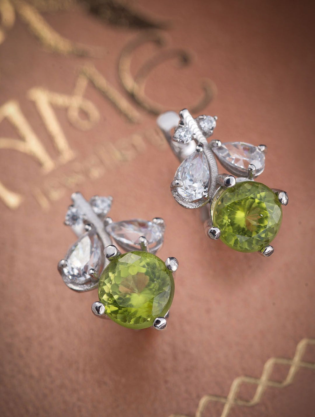 Bông tai Đá quý tự nhiên Peridot Leaf Earrings in Sterling Silver by AME Jewellery