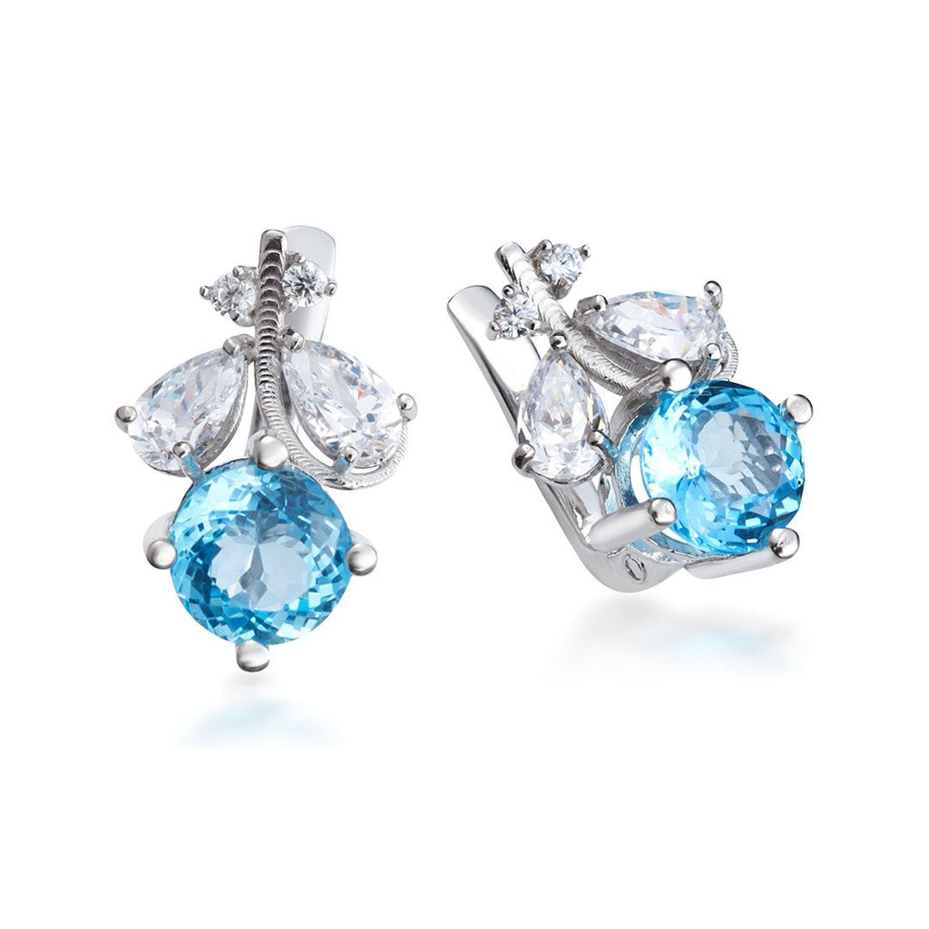 Bông tai Đá quý tự nhiên Blue Topaz Leaf Earrings in Sterling Silver by AME Jewellery