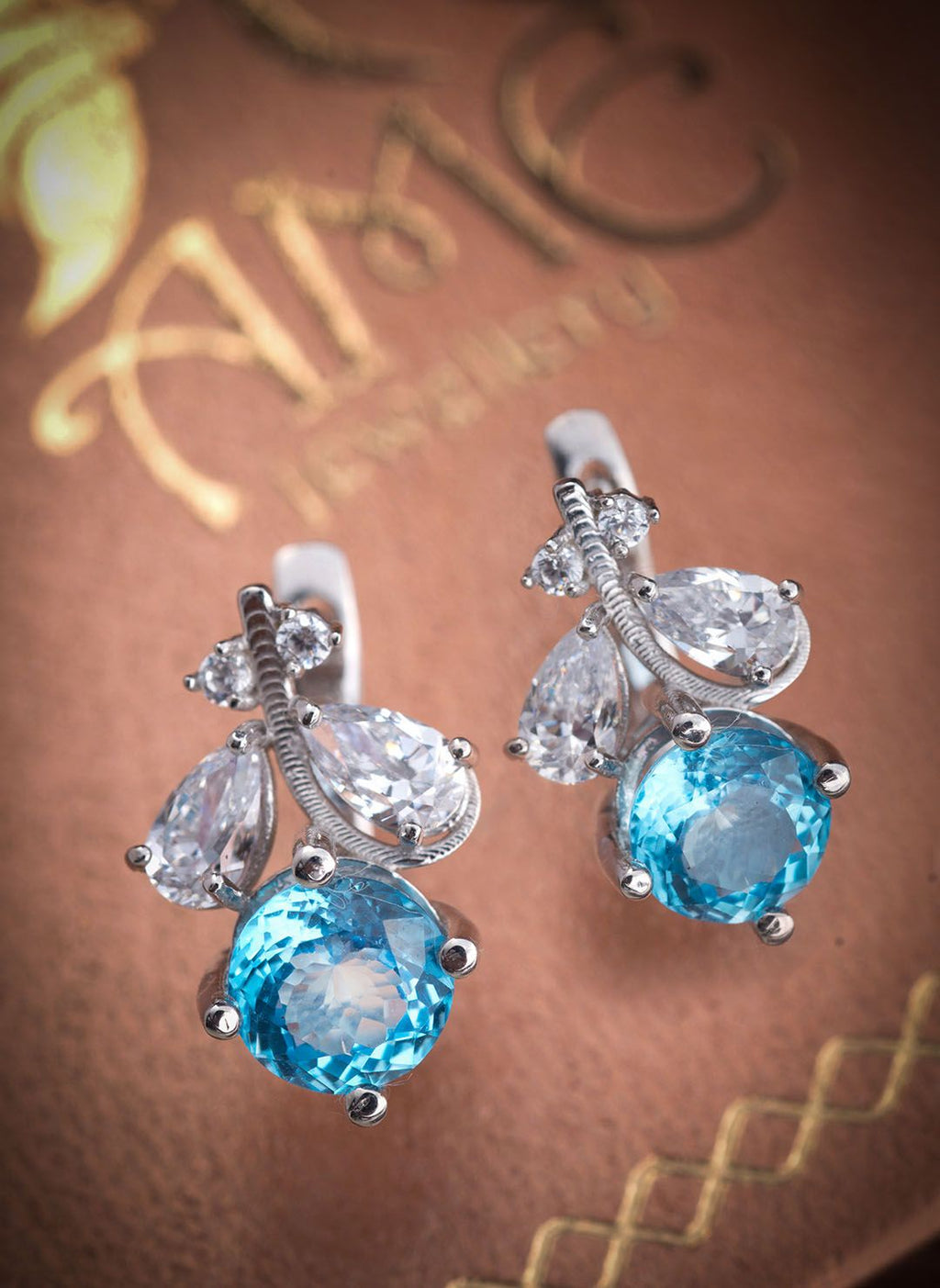 Bông tai Đá quý tự nhiên Blue Topaz Leaf Earrings in Sterling Silver by AME Jewellery