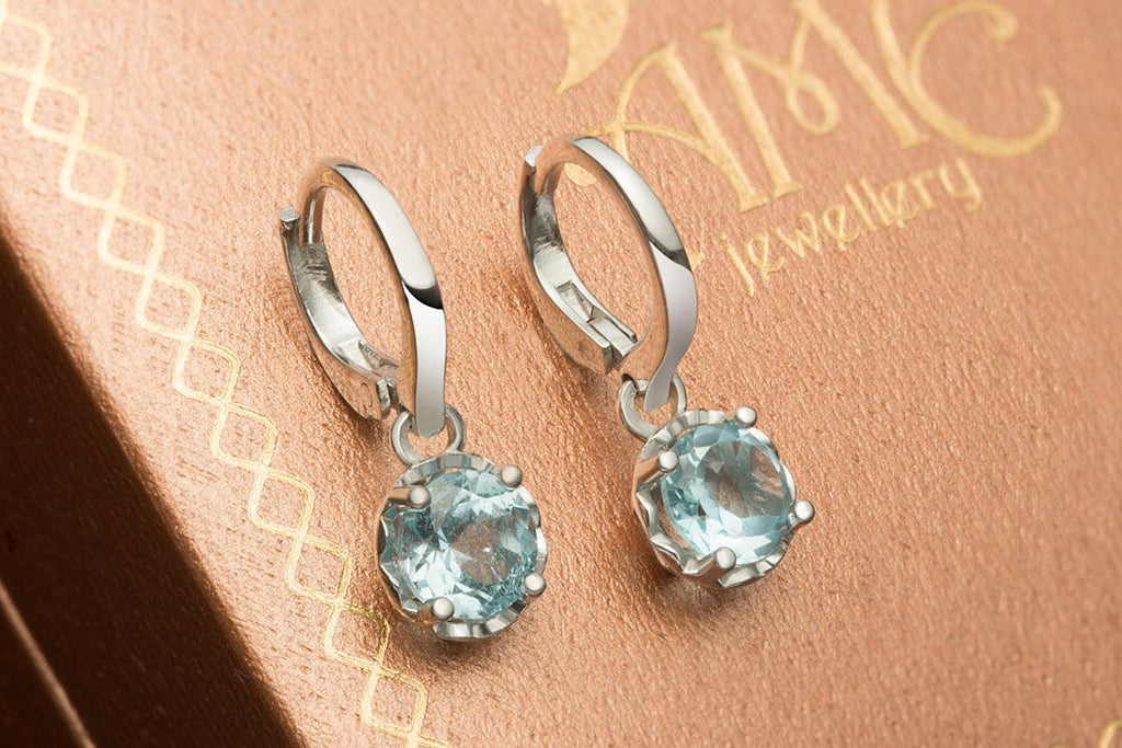 Bông tai Đá quý tự nhiên Swiss Blue Topaz Earrings in Sterling Silver by AME Jewellery