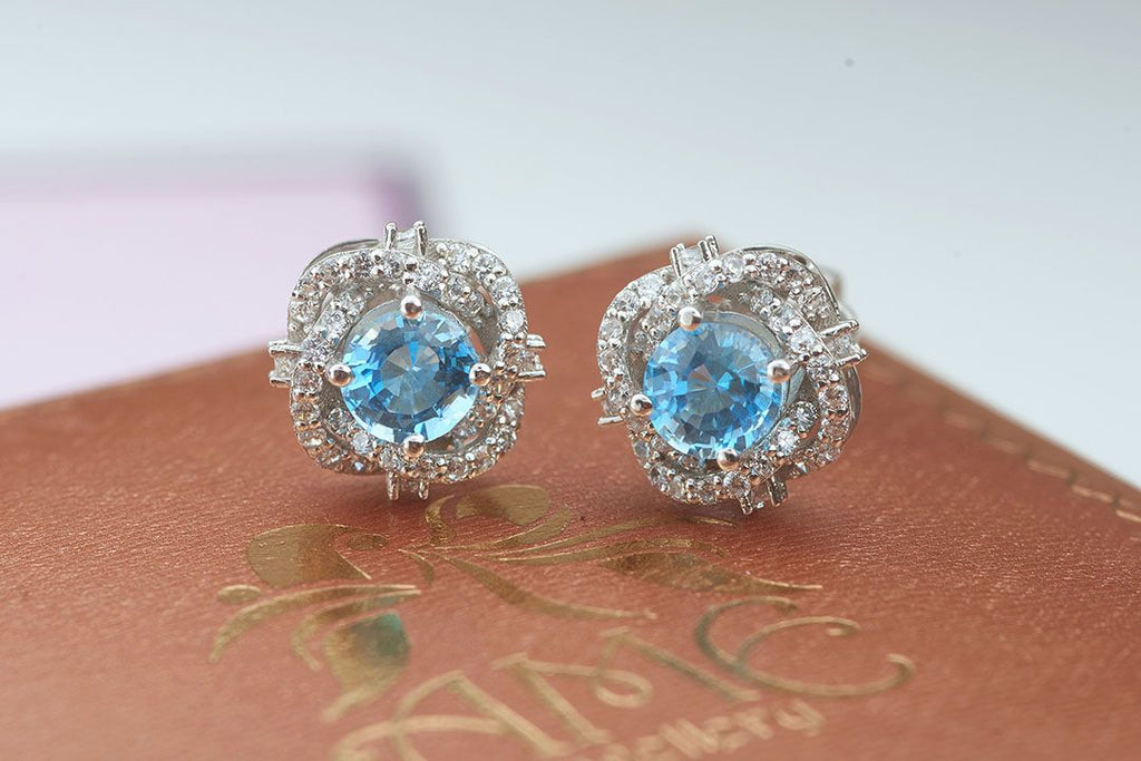 Bông tai Đá quý thiên nhiên Blue Topaz Bird Nest Earrings in Sterling Silver by AME Jewellery