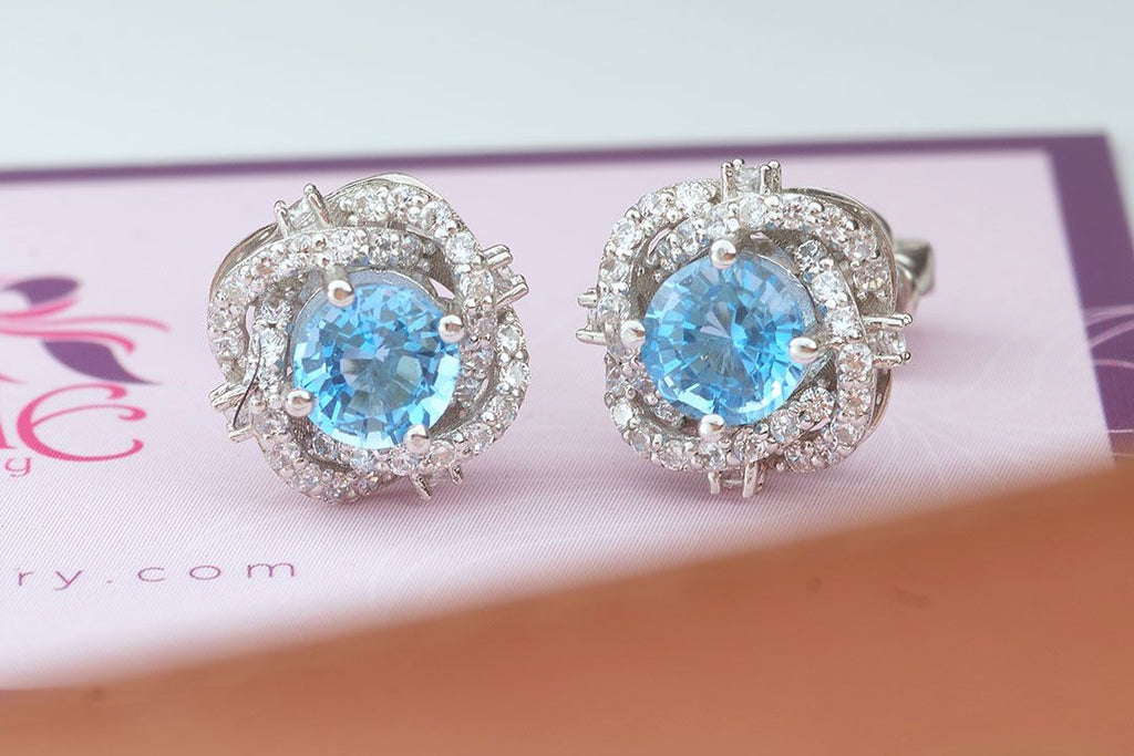 Bông tai Đá quý thiên nhiên Blue Topaz Bird Nest Earrings in Sterling Silver by AME Jewellery