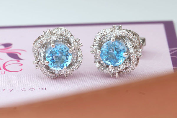 Bông tai Đá quý thiên nhiên Blue Topaz bird nest earrings - AME Jewellery