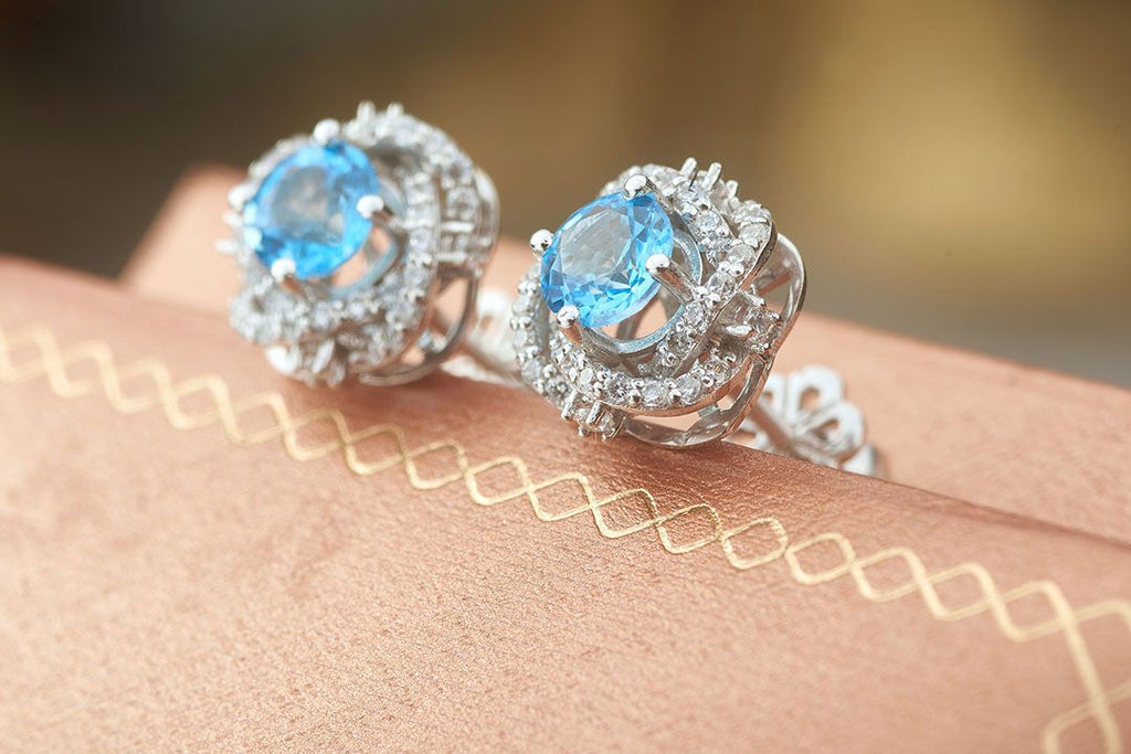 Bông tai Đá quý thiên nhiên Blue Topaz Bird Nest Earrings in Sterling Silver by AME Jewellery