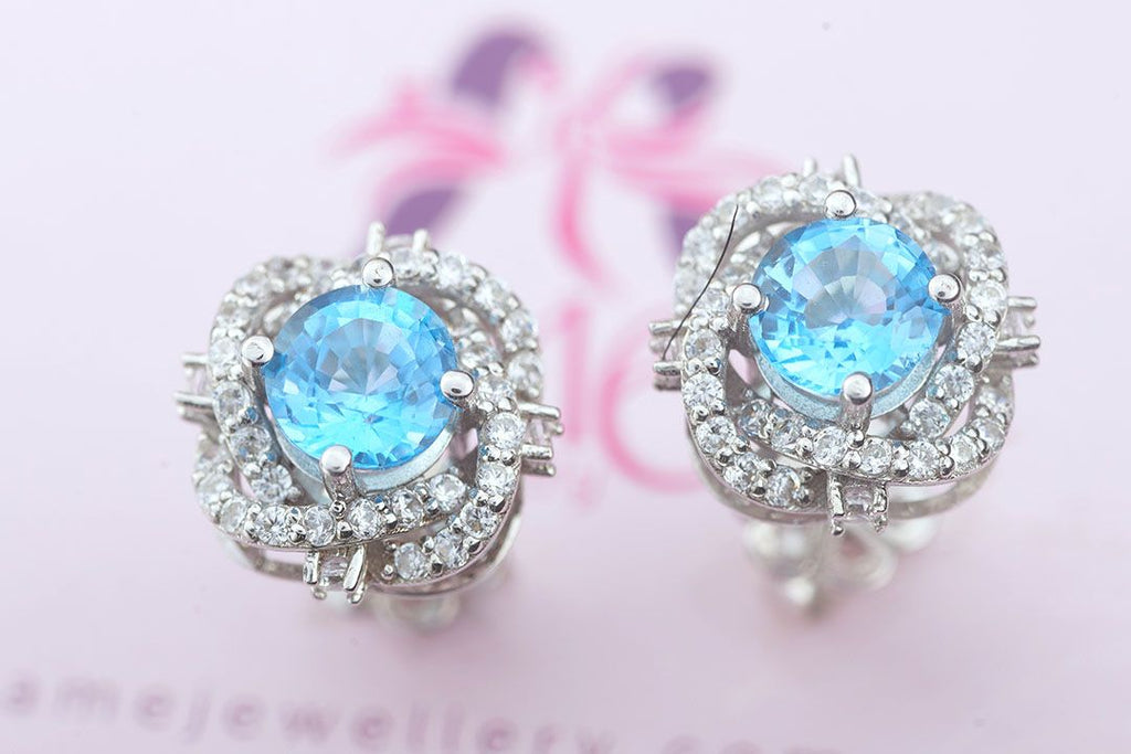 Bông tai Đá quý thiên nhiên Blue Topaz Bird Nest Earrings in Sterling Silver by AME Jewellery