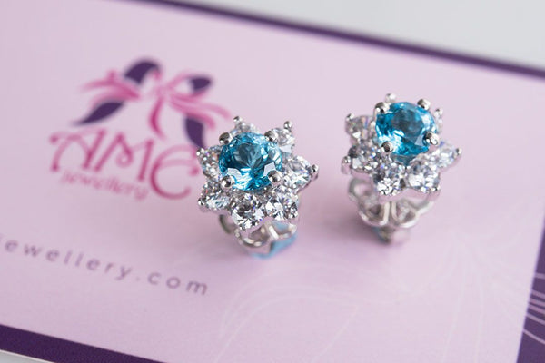Bông tai hoa Đá quý thiên nhiên Blue Topaz Flower Earrings - AME Jewellery