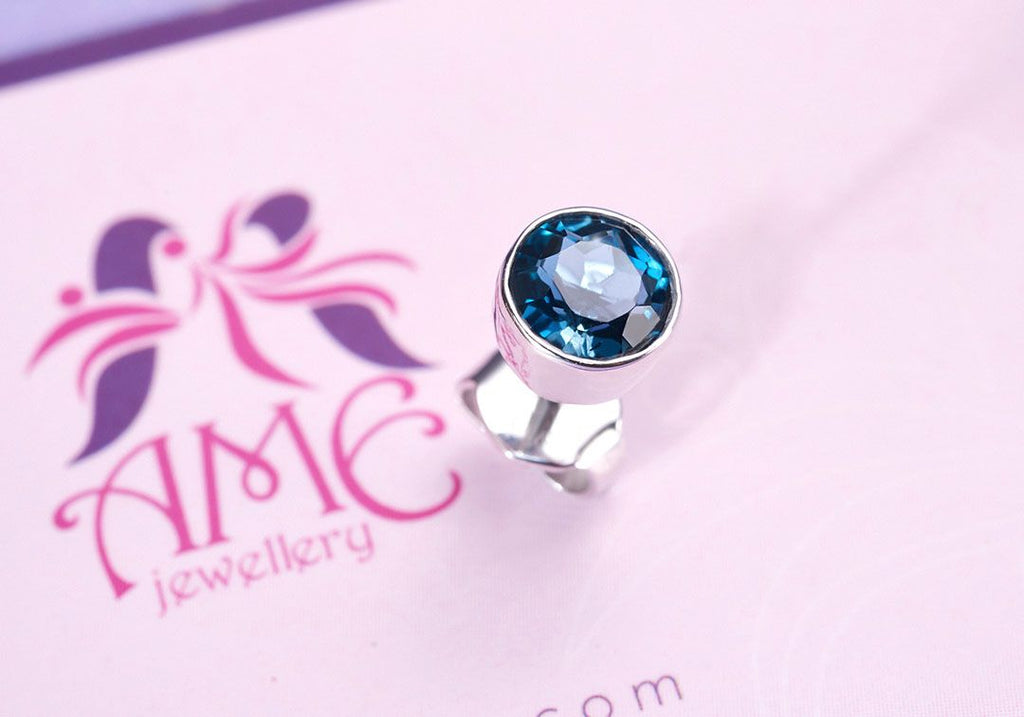 Bông tai Nam Vàng trắng 14K Đá quý London Blue Topaz Men’s Earring - AME Jewellery