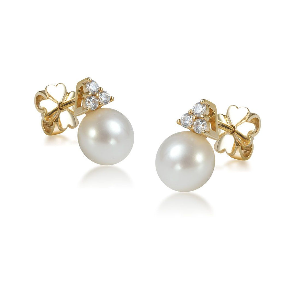 Bông tai Vàng 14K Ngọc trai trắng White Freshwater Pearl Earrings in 14K Yellow Gold by AME Jewellery