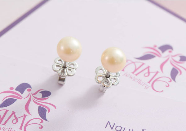 Bông tai Ngọc trai nước ngọt Pink Freshwater Pearl Earrings | AME Jewellery