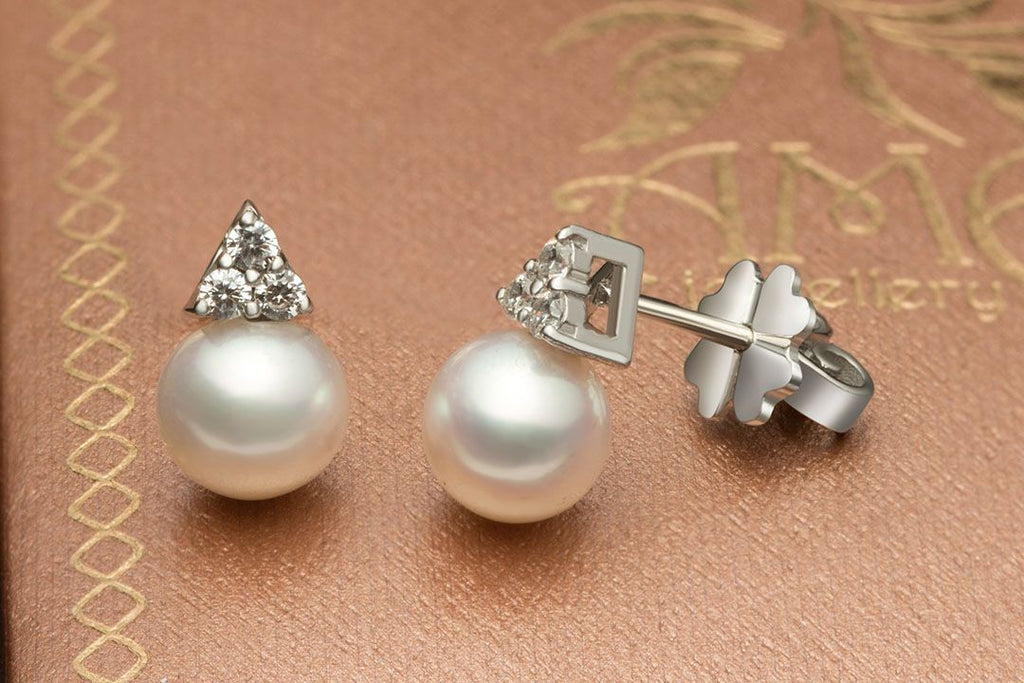 Bông tai Ngọc trai nước ngọt White Freshwater pearl stud earrings - AME Jewellery