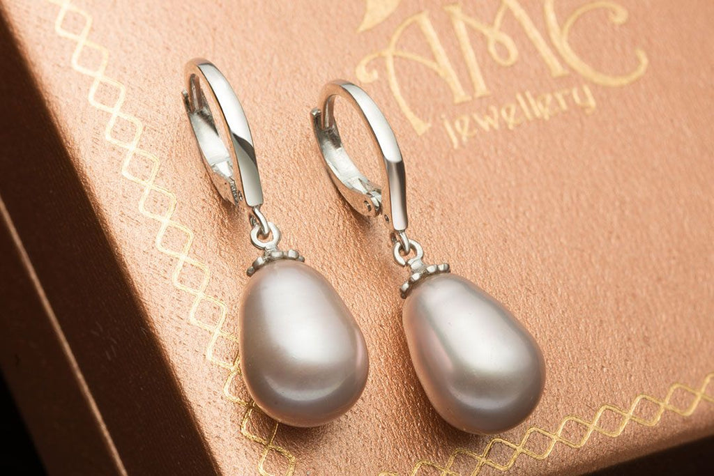 Bông tai Ngọc trai nuôi nước ngọt giọtlavender freshwater pearl earrings - AME Jewellery