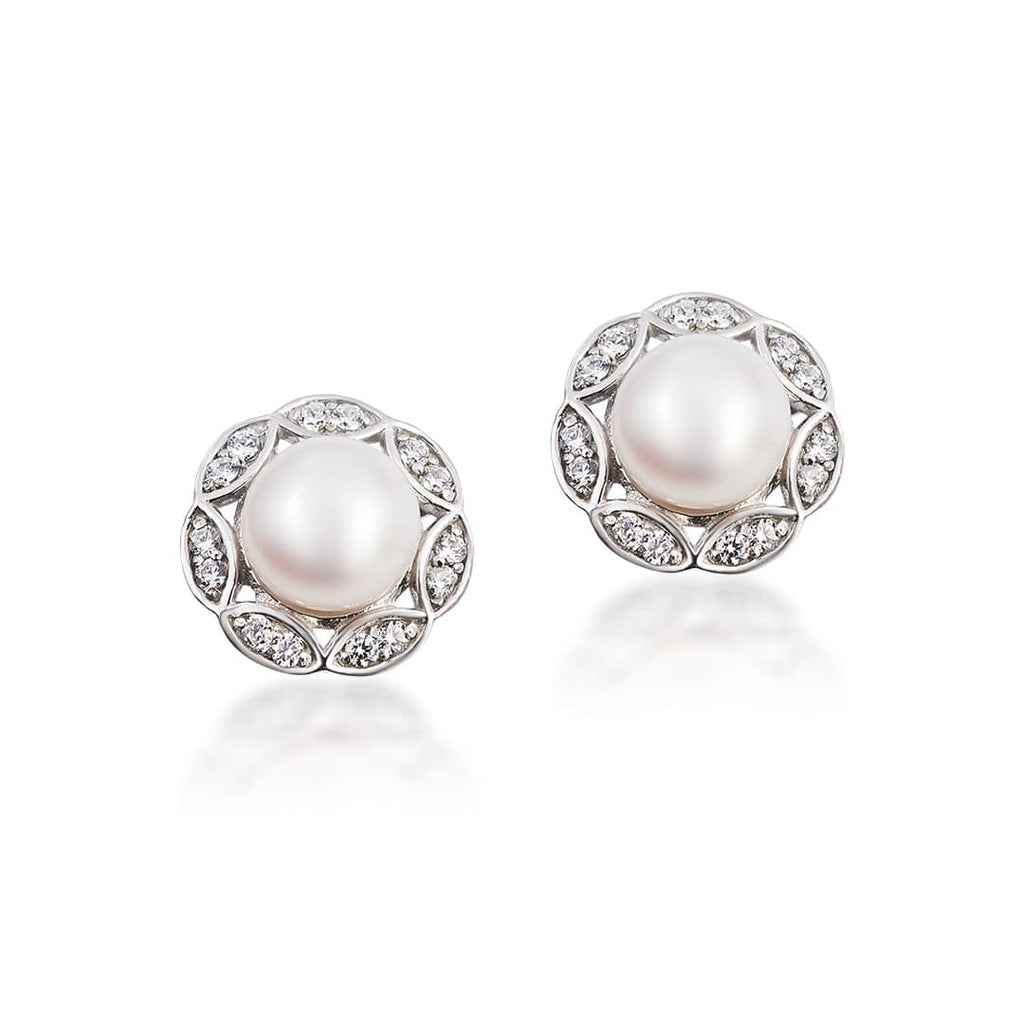 Bông tai Ngọc trai nuôi nước ngọt trắng White Freshwater Cultured Pearl Earrings | AME Jewellery