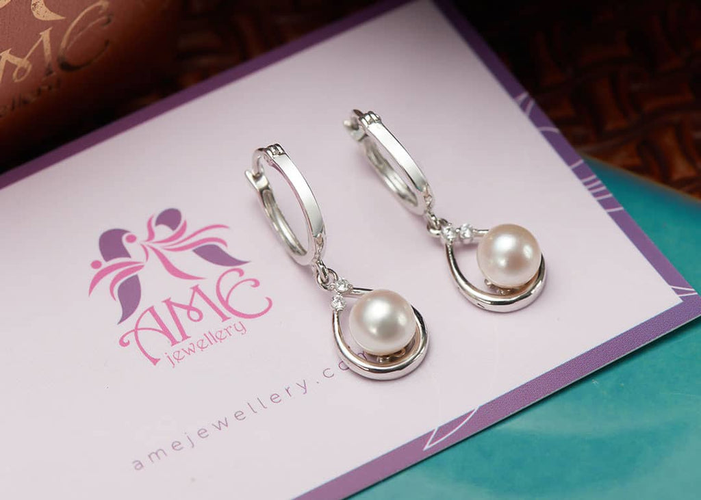 Bông tai Ngọc trai nước ngọt | Pearl hinged hoop Earrings | AME Jewellery