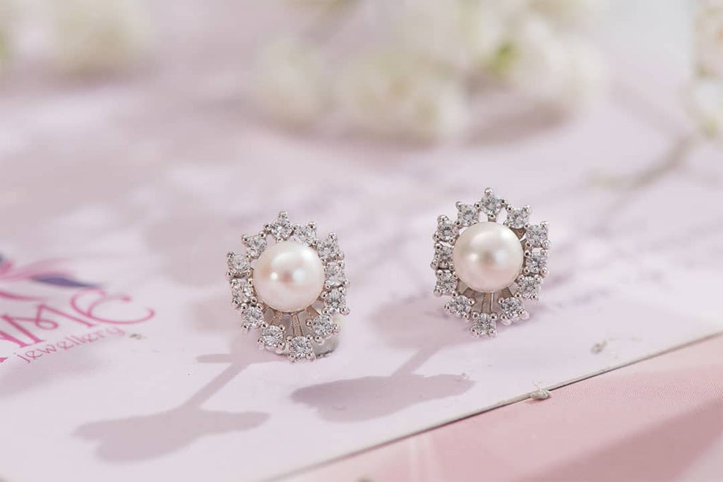 Bông tai Ngọc trai nước ngọt trắng Pearl Silver Earrings | AME Jewellery