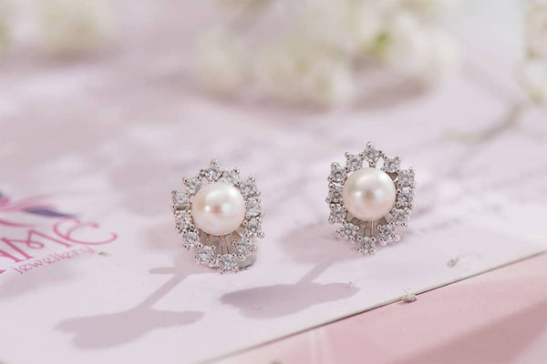 Bông tai Ngọc trai nước ngọt trắng Pearl Silver Earrings | AME Jewellery
