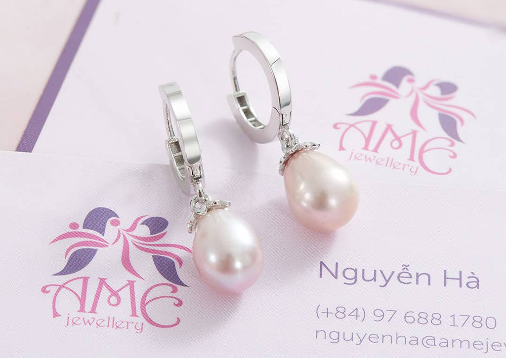 Bông tai Ngọc trai nuôi nước Lavender Drop Pearl Earrings | AME Jewellery