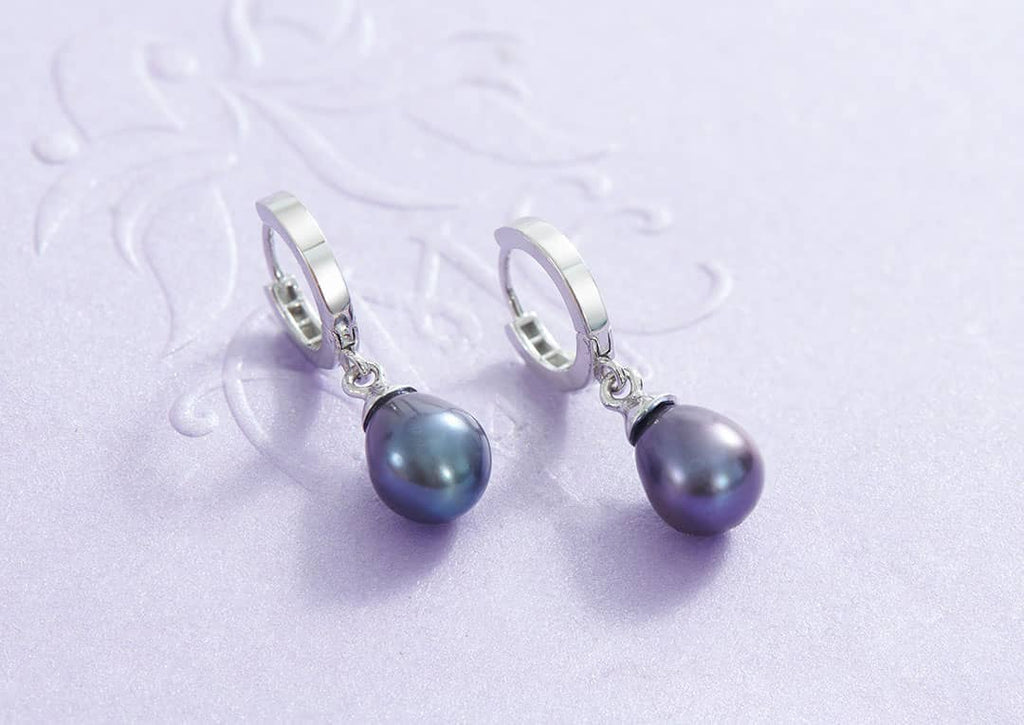 Bông tai Ngọc trai Aubergine Pear Freshwater Pearl Huggie Hoop Earrings by AME Jewellery