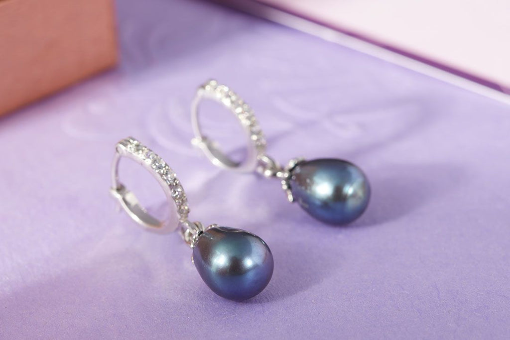 Bông tai ngọc trai nuôi nước ngọt giọt màu peacock - AME Jewellery