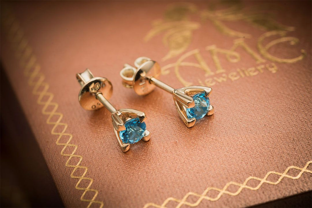 Bông tai Vàng 14K Đá quý tự nhiên Blue Topaz Classic Gold Earrings - AME Jewellery