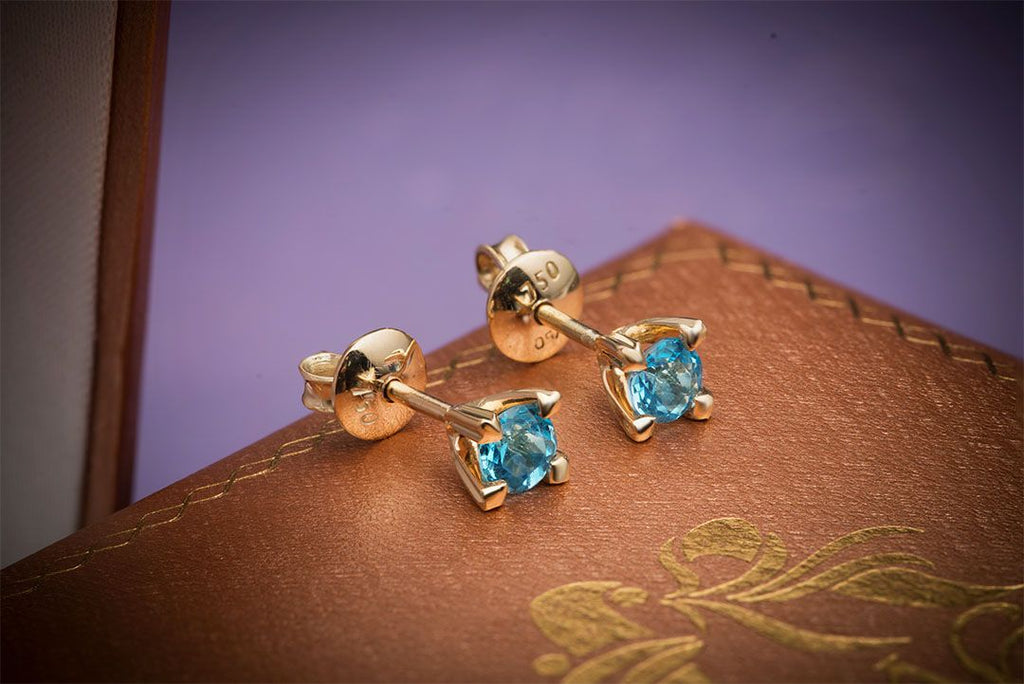 Bông tai Vàng 14K Đá quý tự nhiên Blue Topaz Classic Gold Earrings - AME Jewellery