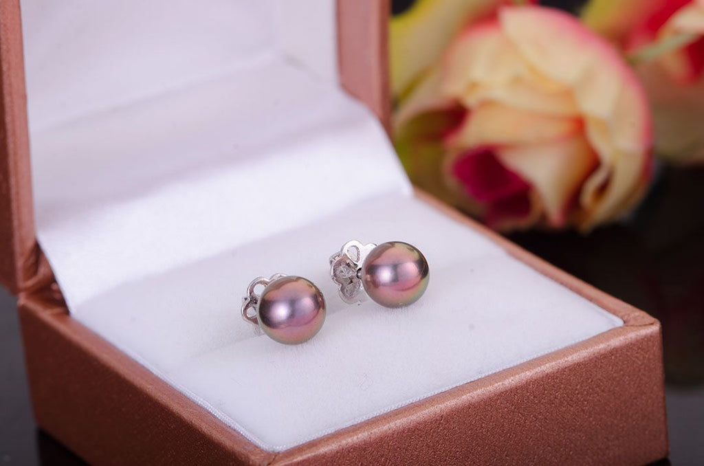 Boucles d'oreilles en argent sterling et perles d'eau douce couleur paon - AME Jewellery