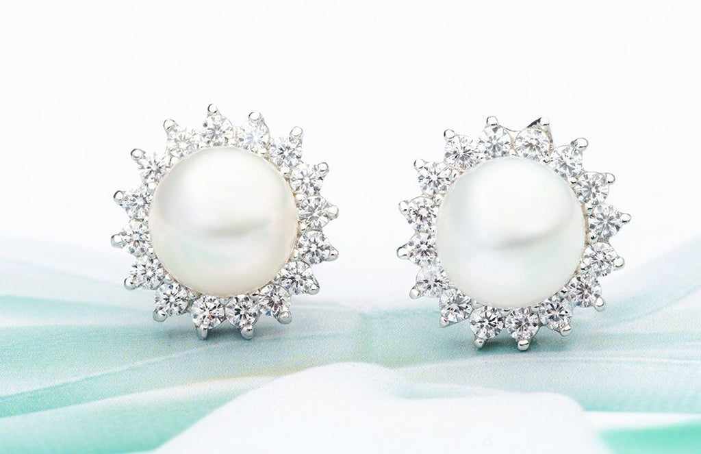 Boucles d'oreilles tournesol en argent sterling et perles de culture d'eau douce blanches - AME Jewellery