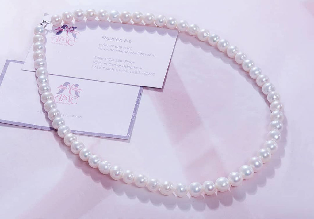 Vòng cổ Chuỗi Ngọc trai trắng White Pearl Strand Necklace by AME Jewellery