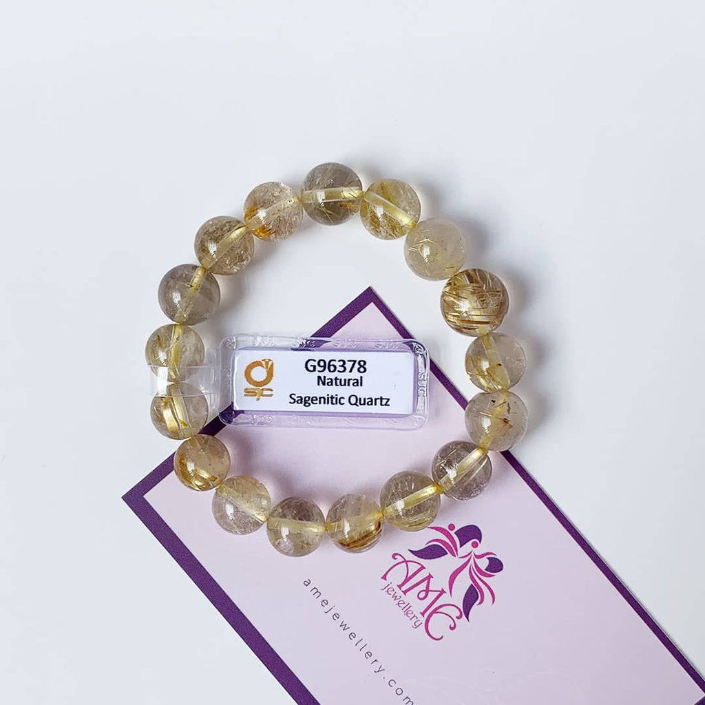 Chuỗi đeo tay Thạch Anh Tóc Vàng thiên nhiên - Golden Sagenitic / Rutile Quartz Beads Bracelet - AME Jewellery