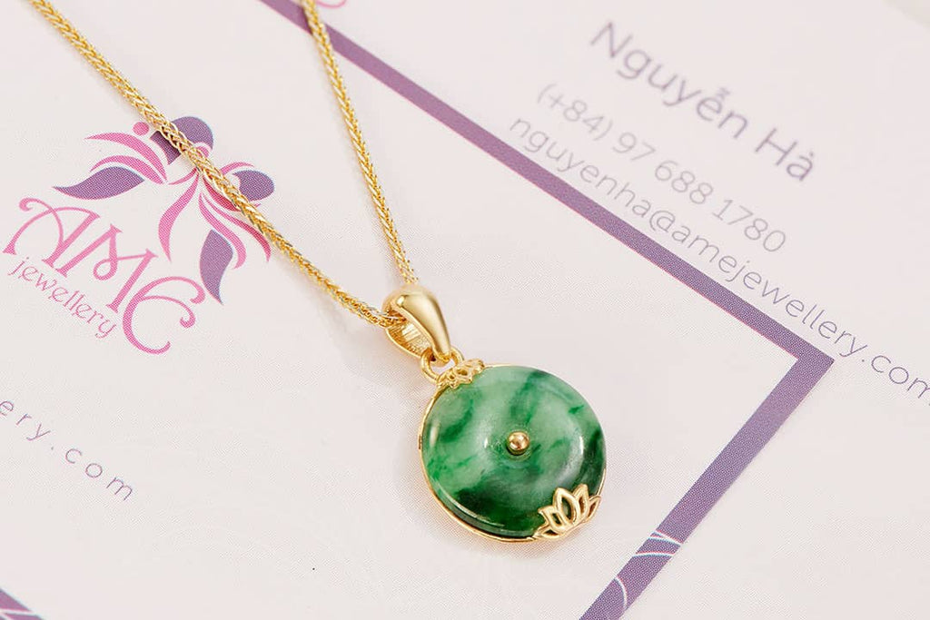 Mặt dây Hoa Sen Vàng 14K Đồng Điếu Cẩm thạch thiên nhiên | AME Jewellery