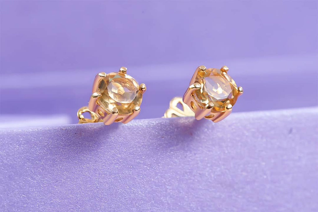 Bông tai Vàng Đá quý thiên nhiên Citrine 6-Prong Earrings in 14K Yellow Gold by AME Jewellery