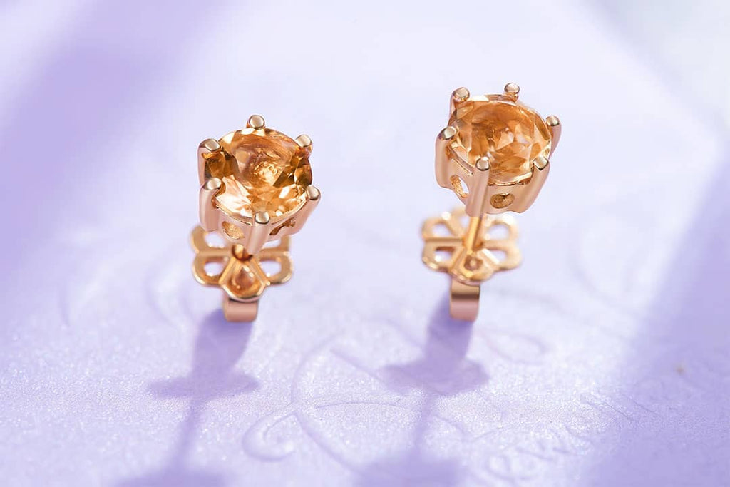 Bông tai Vàng 14K Đá quý thiên nhiên Citrine Gold 6 Prongs Earrings | AME Jewellery