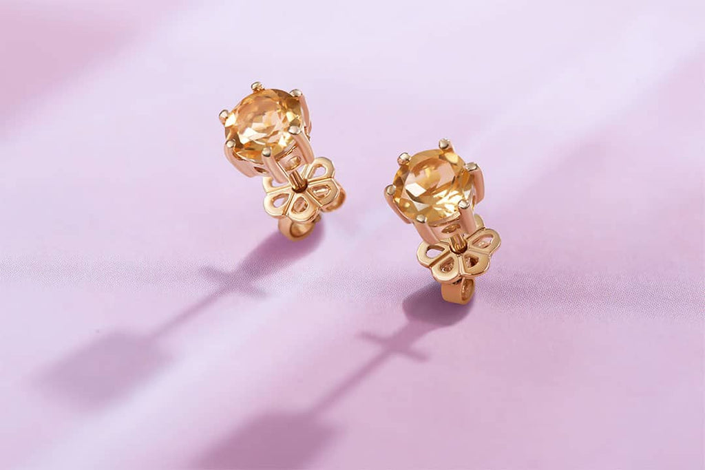 Bông tai Vàng Đá quý thiên nhiên Citrine 6-Prong Earrings in 14K Yellow Gold by AME Jewellery