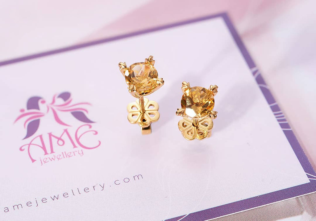 Bông tai Vàng 14K Đá quý thiên nhiên Natural Citrine Gold Earrings | AME Jewellery