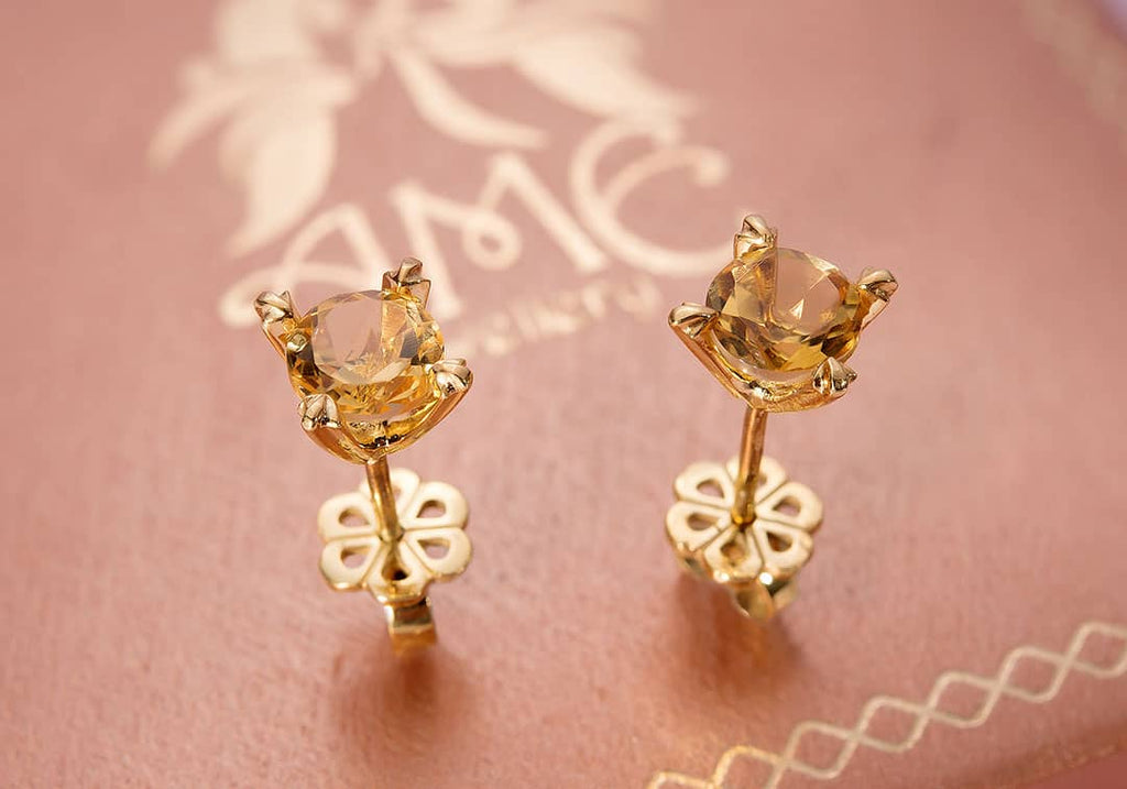 Bông tai Vàng 14K Đá quý thiên nhiên Natural Citrine Gold Earrings | AME Jewellery