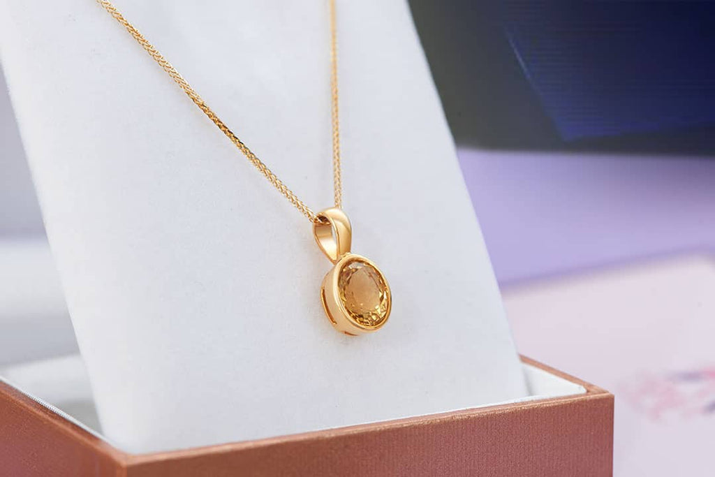 Mặt dây Vàng 14K Đá quý thiên nhiên oval Citrine Gold Pendant - AME Jewellery