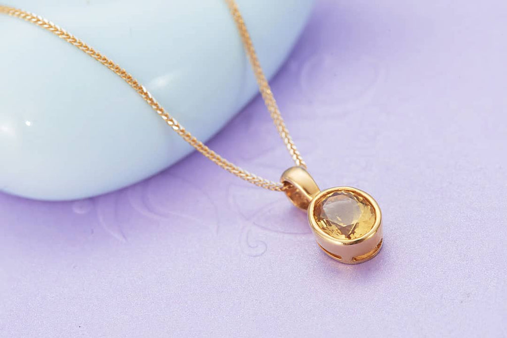 Mặt dây chuyền Vàng Đá quý tự nhiên oval Citrine Bezel Pendant Necklace in 14K Yellow Gold by AME Jewellery