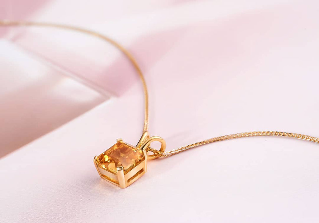 Mặt dây Vàng 14K Đá quý tự nhiên Citrine vuông - AME Jewellery