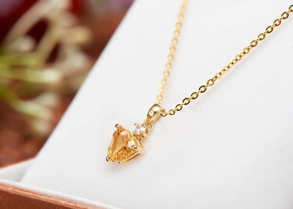  Mặt dây chuyền Vàng Đá quý thiên nhiên Triangle-cut Citrine Pendant Necklace in 14K Yellow Gold by AME Jewellery