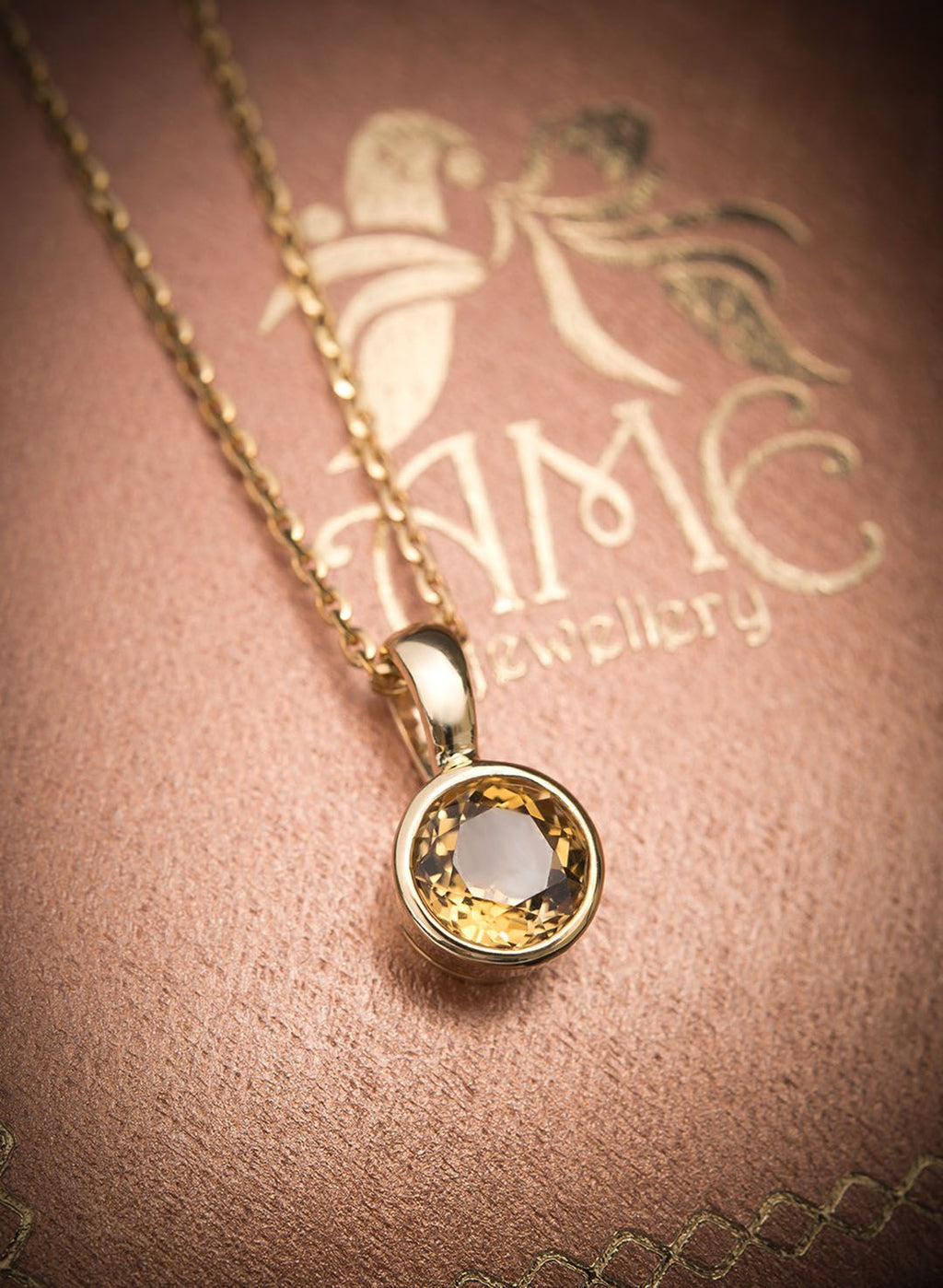 Mặt dây chuyền Vàng Đá quý tự nhiên Citrine Bezel Pendant Necklace in 14K Yellow Gold by AME Jewellery